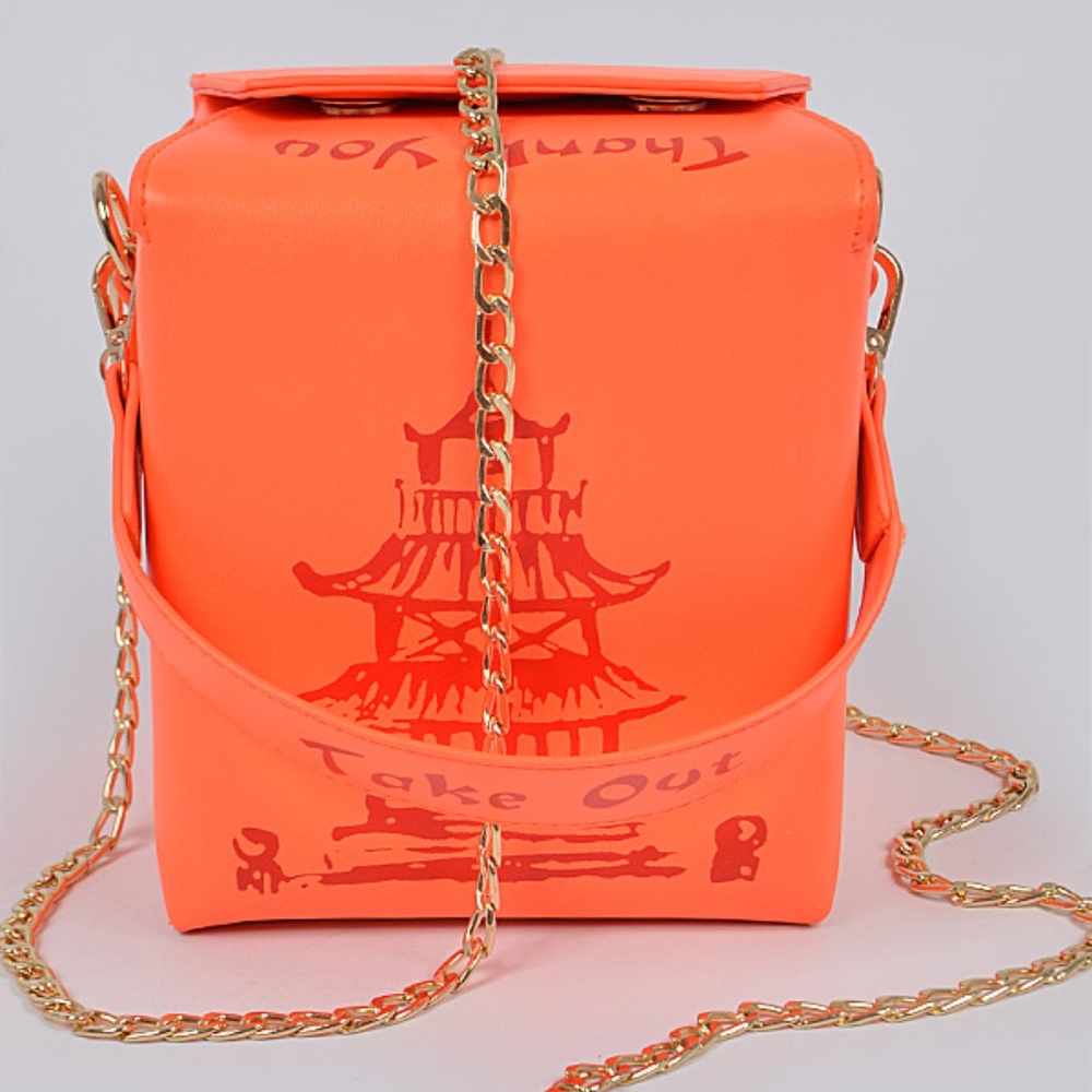 New Neon Orange "Take Out" Box Bag w/Top Handle